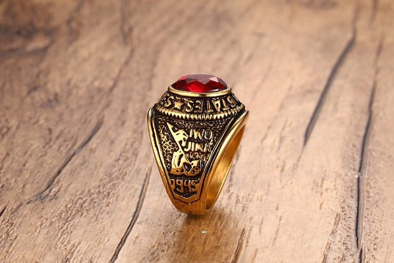 United States Marines - Red Stone (Stainless Steel) Military Ring - Fox - Rings