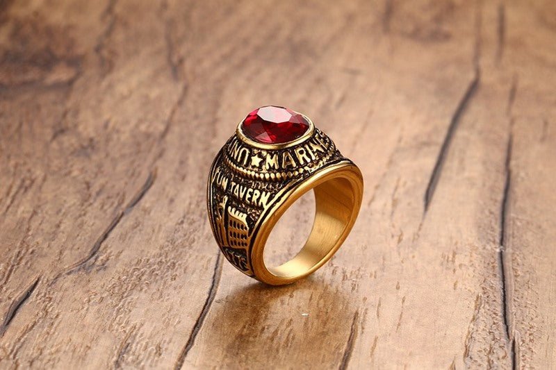 United States Marines - Red Stone (Stainless Steel) Military Ring - Fox - Rings