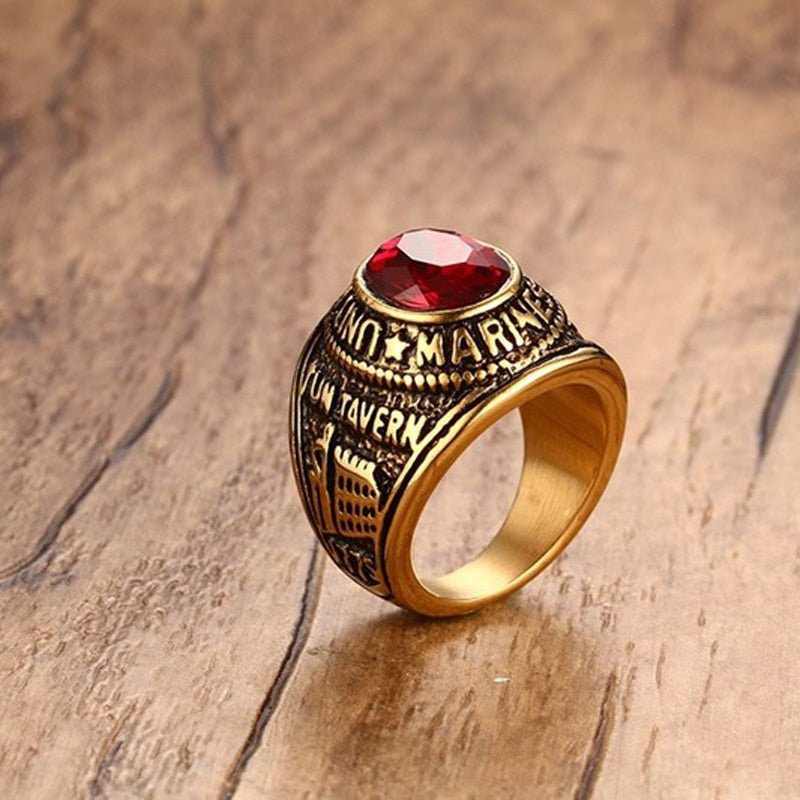 United States Marines - Red Stone (Stainless Steel) Military Ring - Fox - Rings
