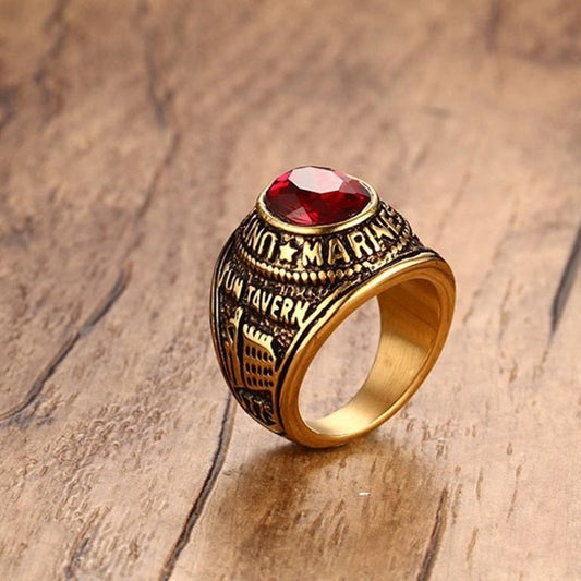 United States Marines - Red Stone (Stainless Steel) Military Ring - Fox - Rings