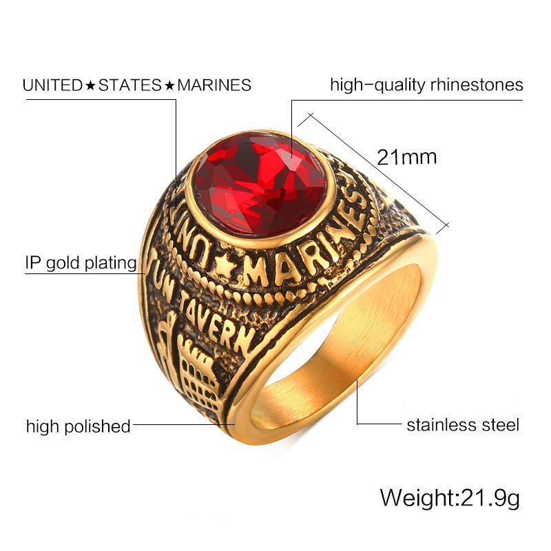 United States Marines - Red Stone (Stainless Steel) Military Ring - Fox - Rings