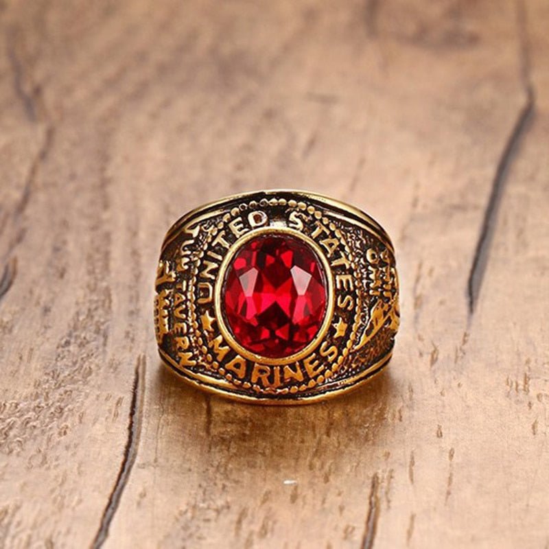United States Marines - Red Stone (Stainless Steel) Military Ring - Fox - Rings