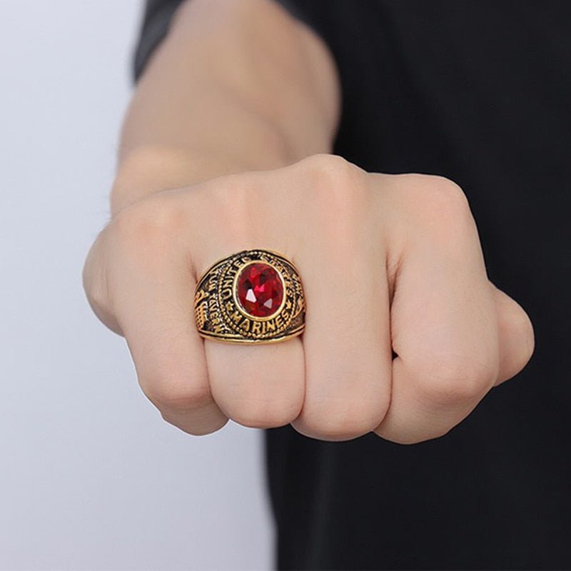 United States Marines - Red Stone (Stainless Steel) Military Ring - Fox - Rings