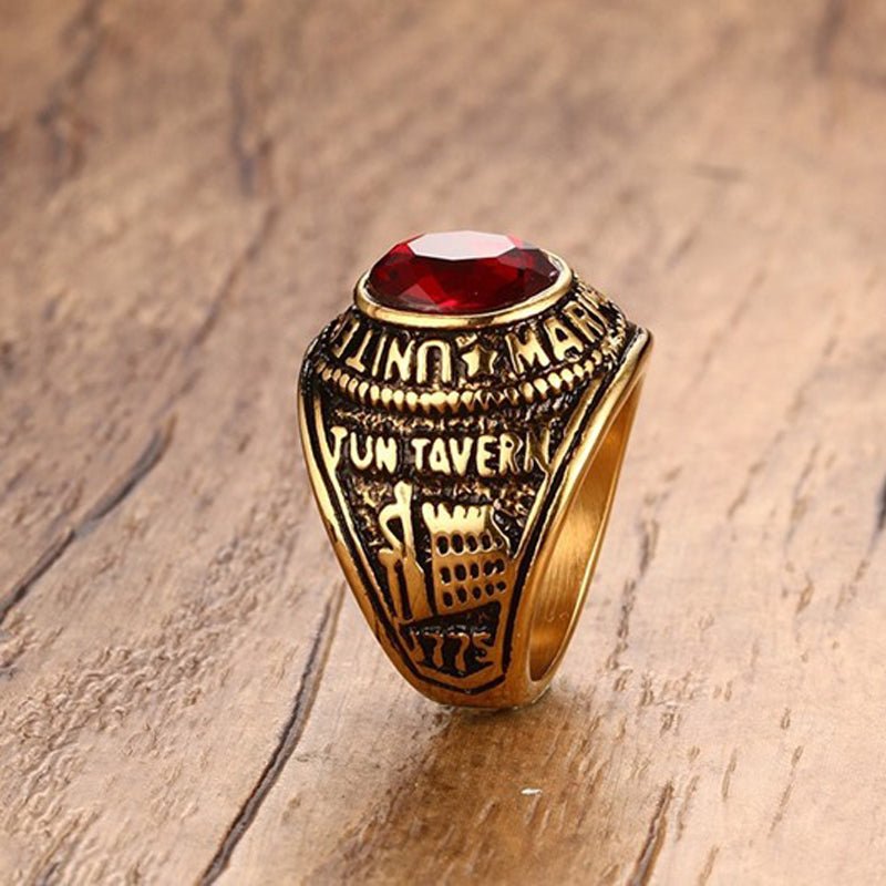 United States Marines - Red Stone (Stainless Steel) Military Ring - Fox - Rings