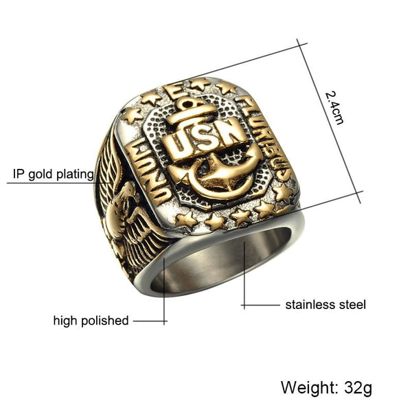 US Navy - Stainless Steel (Titanium) United States Naval Anchor Ring - Fox - Rings