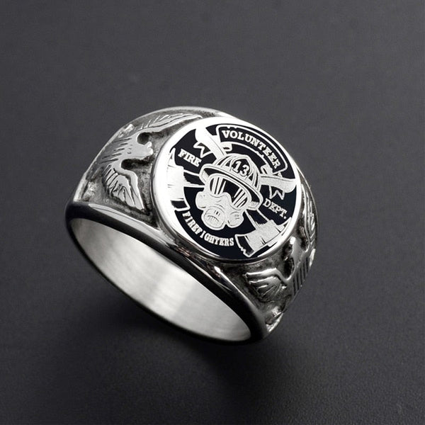 Volunteer Firefighter (Stainless Steel) Fire Department Ring - Fox - Rings