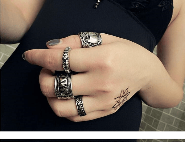 Women's Vintage: Gypsy Bohemian Antique Silver Plated - Mid Knuckle Mini Ring Set (4 pieces) - Fox - Rings