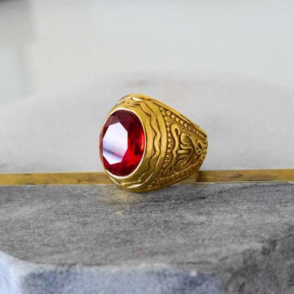 Elegant Round Bishop (Red Ruby) Gold Ring