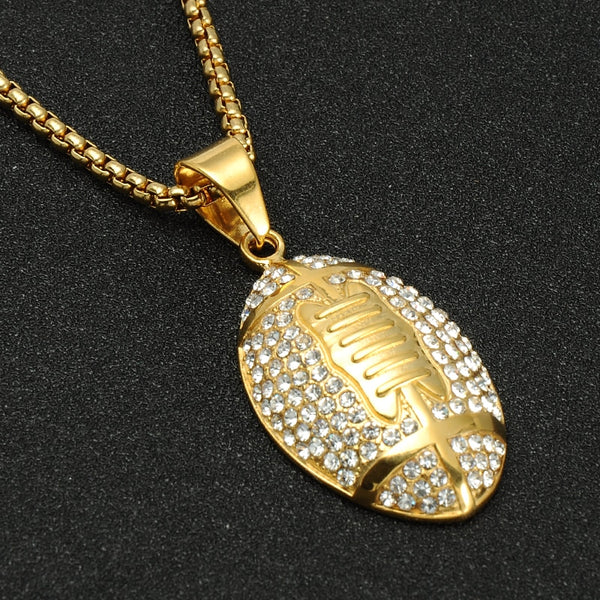 Golden Football - Cubic Zirconia (Stainless Steel) Necklace
