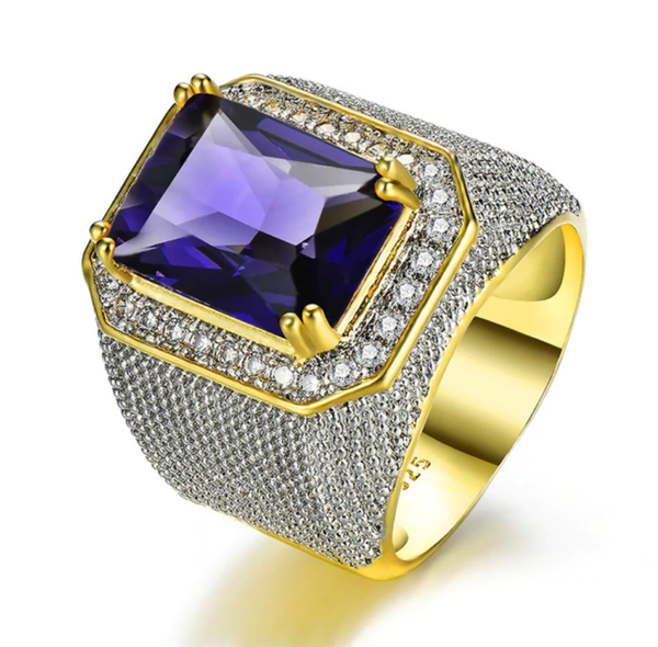 Bishop Ring (Stainless Steel) Purple Zircon Gemstone