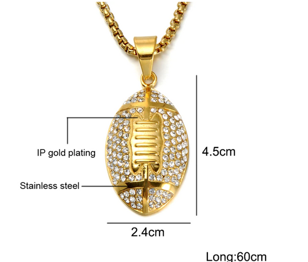 Golden Football - Cubic Zirconia (Stainless Steel) Necklace