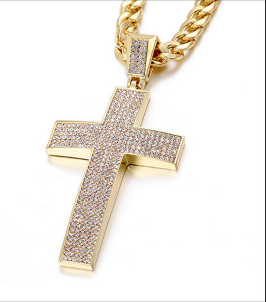 Cubic Zirconia Jesus Cross Necklace (Iced Out Tennis Chain)