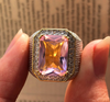 Bishop Ring (Stainless Steel) Pink Zircon Gemstone