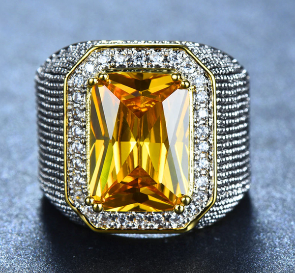 Bishop Ring (Stainless Steel) Orange Zircon Gemstone