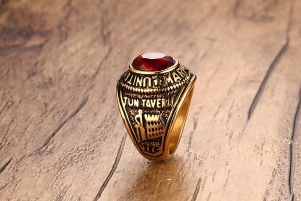 United States Marines - Red Stone (Stainless Steel) Military Ring