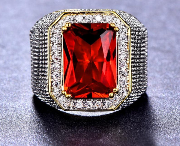 Bishop Ring (Stainless Steel) Red Zircon Gemstone